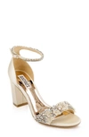 Badgley Mischka Finesse Embellished Ankle Strap Sandal In Ivory Satin