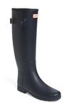 Hunter Womens Solid Black Rubber Knee High Rain Boots Shoes In Navy