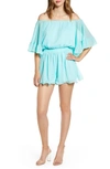 ENDLESS ROSE OFF THE SHOULDER RUFFLE SLEEVE ROMPER,80135D7SR