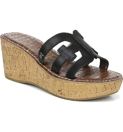 Sam Edelman Women's Regis Cork Wedge Heel Sandals In Black Leather