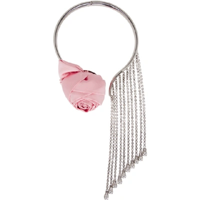 Miu Miu Silver Tone Crystal-embellished Drop Choker In Pink ,silver