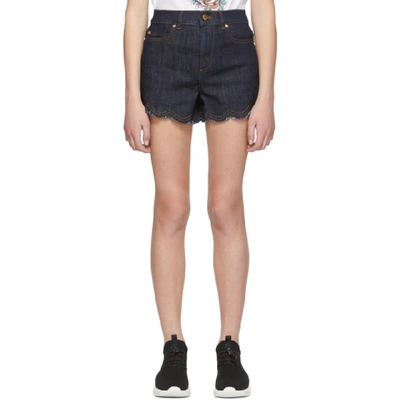 Red Valentino Scalloped Denim Shorts In Blue