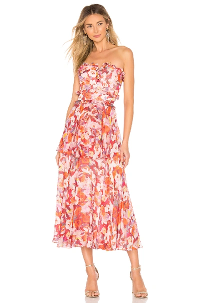 Amur Darla Floral Print Silk Midi Dress In Rust