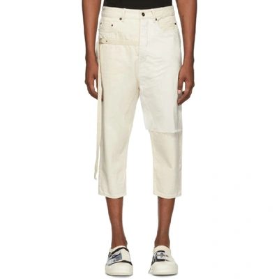 Rick Owens Drkshdw Off-white Combo Collapse Cropped Jeans In Natwht2111