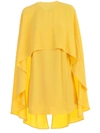 Sara Battaglia Viscose Crepe Mini Dress W/ Chiffon Cape In Yellow