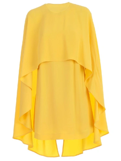 Sara Battaglia Viscose Crepe Mini Dress W/ Chiffon Cape In Yellow