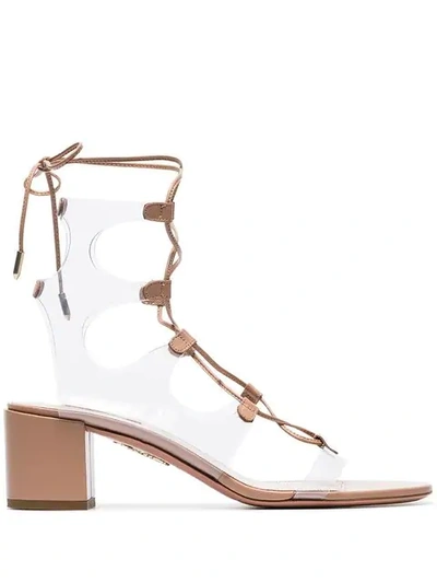 Aquazzura Powder Pink Milos 50 Lace-up Leather Sandals