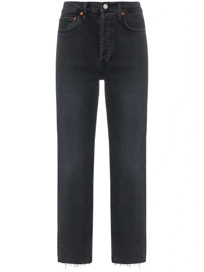 Re/done Stovepipe Raw Hem Jeans In Black