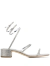 René Caovilla 40mm Snake Embellished Satin Sandals In Grey