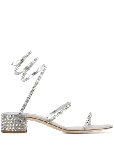 René Caovilla Rene Caovilla Cleo Flat Spiral Sandals In Silver Leather
