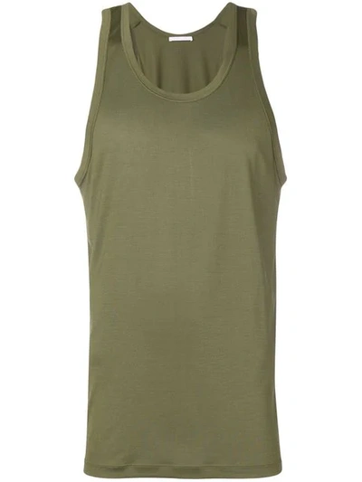 Helmut Lang Monogram-embroidered Silk-jersey Tank Top In Green