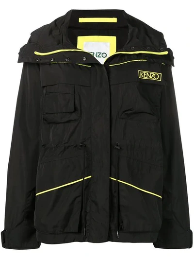 Kenzo Embroidered Shell Hooded Jacket In Black