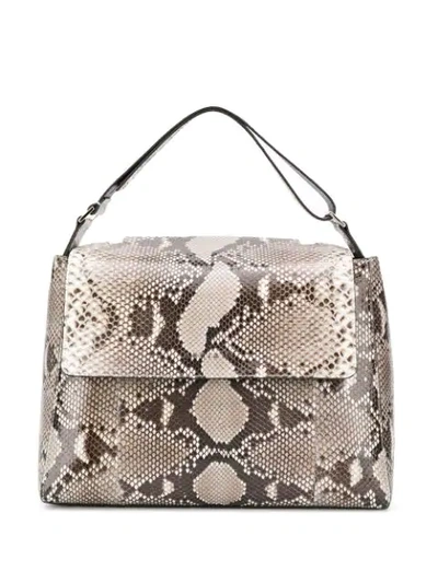 Orciani Snakeskin Effect Tote In Neutrals