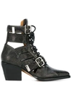 Chloé Rylee Cutout Snake-effect Leather Ankle Boots In Black