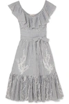 TORY BURCH RUFFLED STRIPED BRODERIE ANGLAISE COTTON-SEERSUCKER DRESS