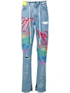 OFF-WHITE distressed graffiti jeans