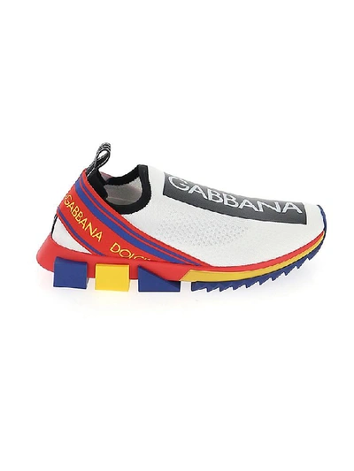Dolce & Gabbana White Sorrento Knitted Sock Sneakers In Multicolour