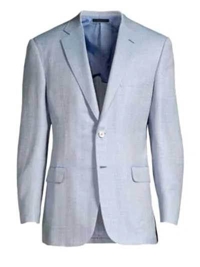 Brioni Sky Blue Virgin Wool, Silk & Linen Herringbone Sportcoat
