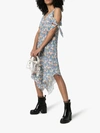 Delada Floral Print Cold-shoulder Silk Midi Dress In Josephine Blue