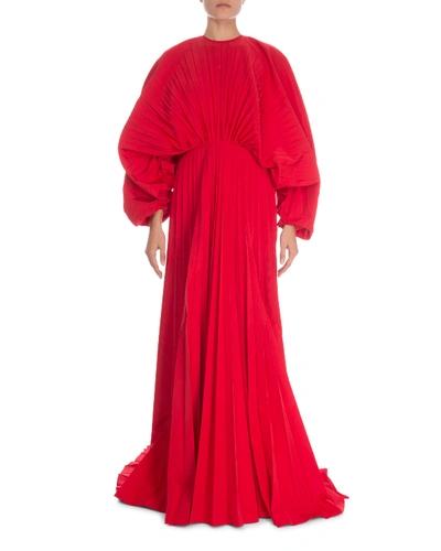 Valentino Cape-effect Silk-crepe Gown In Red