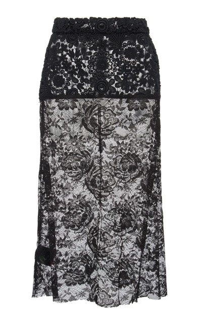 Prada Flared Chantilly Lace Midi Skirt In Black
