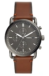 FOSSIL THE COMMUTER CHRONOGRAPH LEATHER STRAP WATCH, 42MM,FS5523