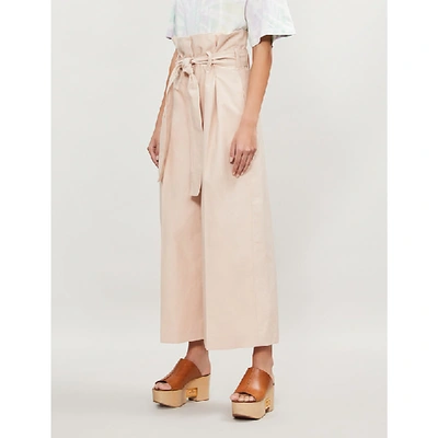 Stella Mccartney Paperbag-waist Wide-leg Cotton-blend Trousers In Tearose