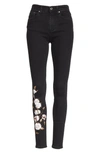 OFF-WHITE FLORAL EMBROIDERED DIAGONAL STRIPE SKINNY JEANS,OWYA003R19C700618601