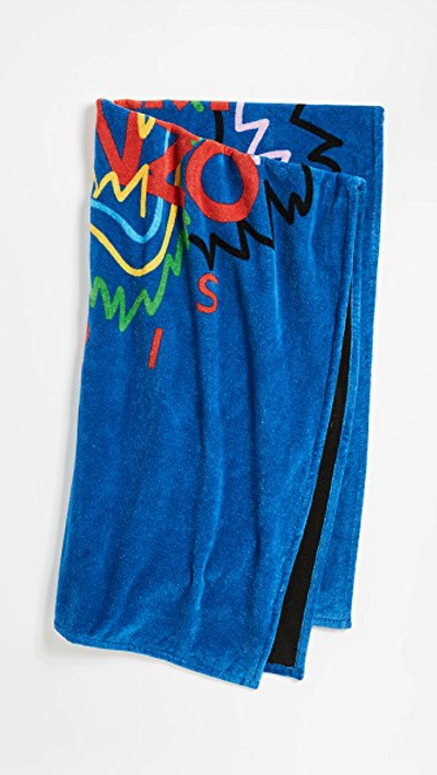 Kenzo Tiger Head Beach Towel In Royal Blue