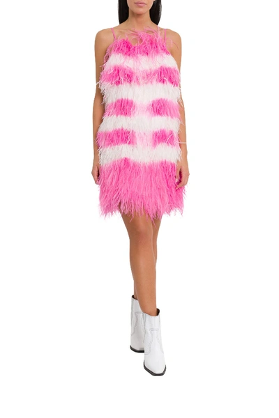 Msgm Feather & Viscose Mini Dress In Rosa