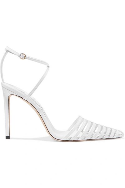 Jimmy Choo Tamai 100 White Nappa Leather Heels With Horizontal Straps In White Leather