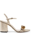 GUCCI Marmont logo-embellished metallic cracked-leather sandals