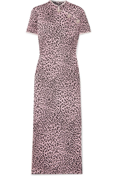 Alessandra Rich Crystal-embellished Leopard-print Silk-jacquard Midi Dress In Light Pink