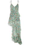 RAQUEL DINIZ STELLA ASYMMETRIC RUFFLED FLORAL-PRINT SILK-CHIFFON DRESS