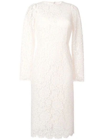 Dolce & Gabbana Lace Long Sleeve Midi Dress In White