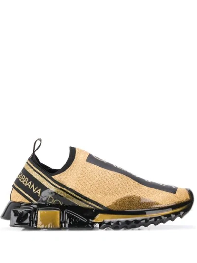 Dolce & Gabbana Sorrento Melt Trainers In Stetch Mesh With Logo In Black ,gold
