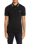 Fred Perry Twin Tipped Extra Slim Fit Pique Polo In Black/ Snow White/ Silver Pink