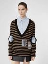 BURBERRY Montage Print Striped Mohair Wool Blend Sweater