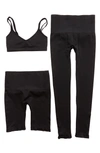 DAVID LERNER 3-PIECE SEAMLESS BRALETTE, SHORTS & LEGGINGS SET,DA30051