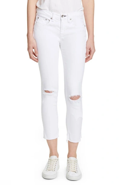 Rag & Bone Dre Low-rise Ankle Slim Boyfriend Knee-rip Jeans In White