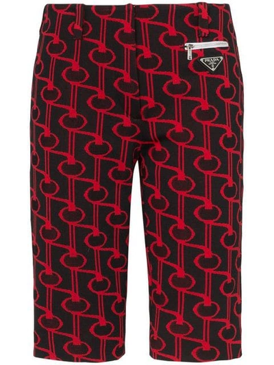 Prada Diamond Jacquard Shorts In F0n98 Black/red