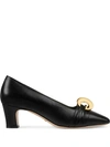 GUCCI LEATHER MID-HEEL PUMP WITH HALF MOON GG