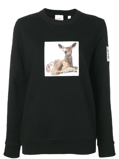 Burberry Deer Print Cotton Oversized Sweatshirt In Black