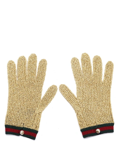 Gucci Crochet Lurex Gloves In Gold