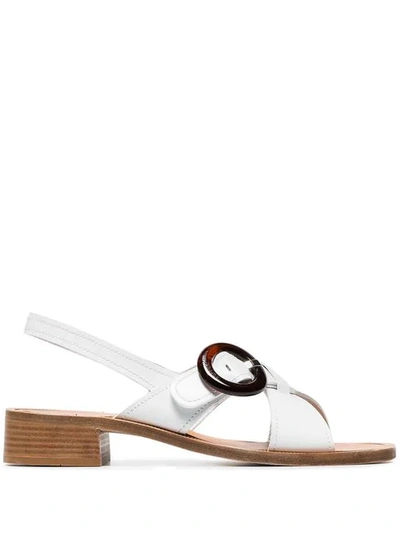 Prada Buckled Glossed-leather Sandals In White