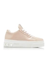 Miu Miu Embellished Patent Leather Sneakers In Neutral