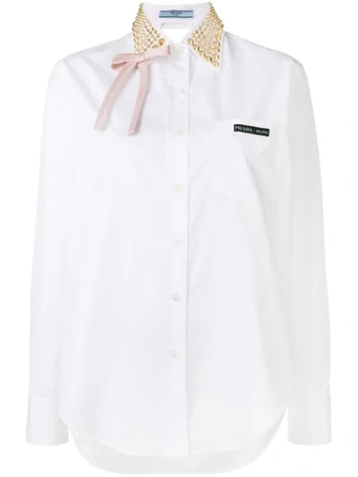 Prada Stud Collar Shirt - 白色 In Wln White Black Petalo