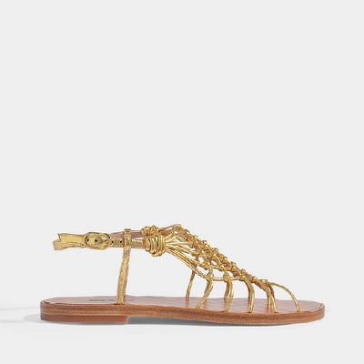 Stuart Weitzman | Seaside Flat Metallic Sandals In Golfden Calfskin