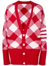 THOM BROWNE THOM BROWNE 4-BAR OVERSIZED GINGHAM CARDIGAN - RED