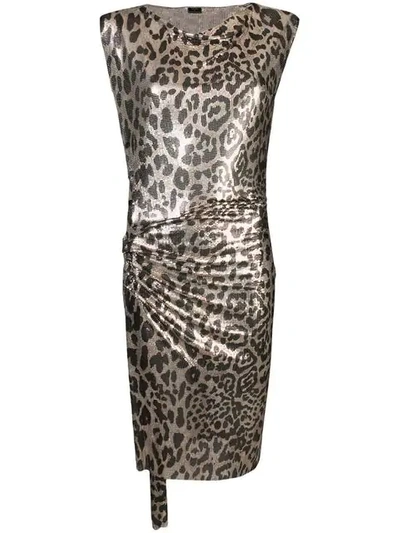 Paco Rabanne Gathered Leopard-print Chainmail Dress In Grey